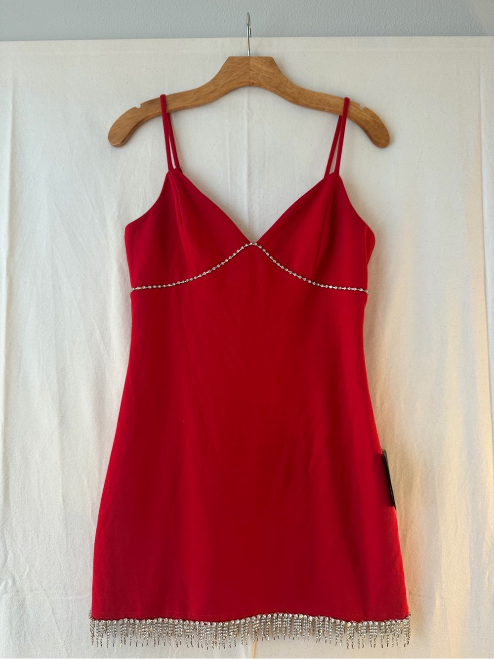 Lulu's Red Crystal Fringe Mini Slip Dress